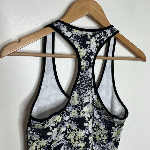 Lululemon Cool Racerback Tank Top Black Blue Yellow Floral Print Womens 8 - Picture 5 of 6